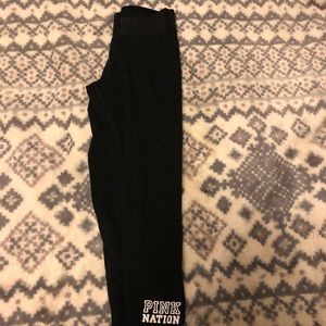 Pink leggings with mesh on inner shin